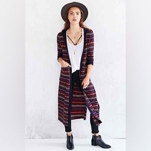 Urban Outfitters Ecote Fair Isle open duster long dramatic cardigan with pockets